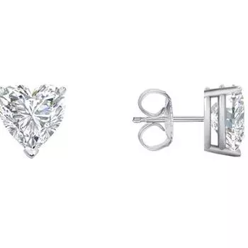 Jewels Prim 5 карат Сердце Форма Созданный Бриллиант Настоящее Белое Золото 14К Серьги-пусеты Застежка-пусет Поиск этой страницы 15MM серебряный