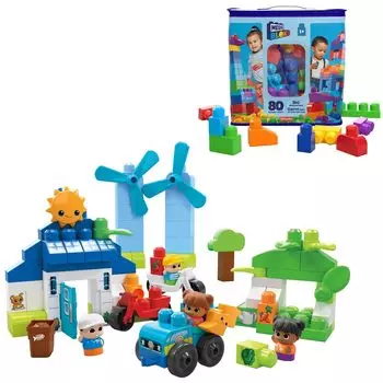 [Эксклюзив на Amazon.co.jp] Набор Mega Bloks из 80 деталей, а также набор «Транспортное средство на природной энергии» и «Эко-дом» (168 деталей, возраст 1+) ~ Изучайте ЦУР с помощью блоков