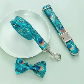 Эксклюзивный ошейник для собак, популярный набор с веревкой и бантом для домашних животных, товары для домашних животных среднего размера в Европе и Америке L 49-55CM 120CM синий