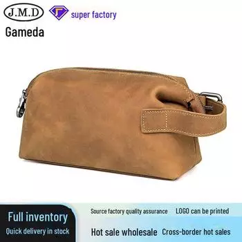 Jiameida Retro Leather Large Capacity Cosmetic Toiletry Bag чёрный