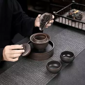 Jianshui Purple Pottery Gaiwan Ceramic Handmade Household Kung Fu Tea Set Tea Bowl Tea Cup Tea Maker Tea Ceremony Tea Tureen