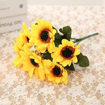 Jingshuo Sunflower Silk Bouquet: Artificial Flowers for Home and Wedding Decor, Pastoral Style