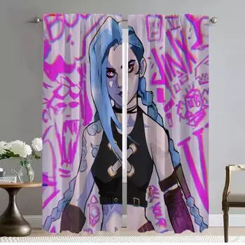 Jinx Window Curtain for Room 2 Panel Curtains for Bedroom Partition Home Interior Curtains Shades Halloween Decoration Living W50xH70cmx2pcs-CL