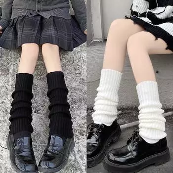 JK Lolita Harajuku Style Вязаные носки средней длины, детские зимние носки, чехлы Autu Q5U8 Black-One size
