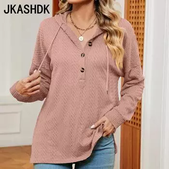 JKAASHDK женские модные повседневные однотонные пуловеры с v-образным вырезом, весна-осень, пуловеры с v-образным вырезом, блузки и рубашки S чёрный