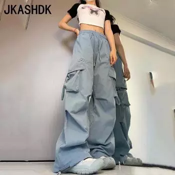 JKASHDK Женские модные повседневные однотонные брюки с высокой талией и принтом, брюки и капри S синий