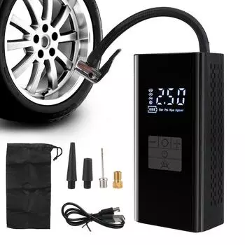 JN058 5V/1A Power Bank Портативный насос для накачивания шин Воздушный компрессор ЖК-дисплей со светодиодной подсветкой Беспроводной цифровой портативный манометр для шин Воздушный насос для шин чёрный