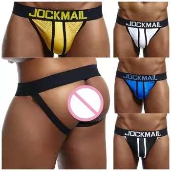 Jockstraps JOCKMAIL Модные трусы-стринги с низкой посадкой из контрастной дышащей сетчатой ткани для мужчин M