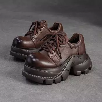 Johnature British Style Platform Shoes Commuting Height Increasing Genuine Leather Lace Up Women s Shoes 35