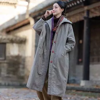 Johnature Chinese Style Coats Women Button Plus Cloths Winter Solid Color Warm Parkas One Size оранжевый
