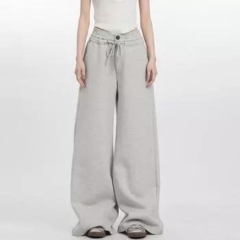 Johnature Fall Winter Long Mop Pants Sports Elastic Pants Wide Leg Straight Street Casual Thicken Long Trousers Women S чёрный