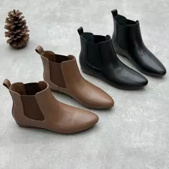 Johnature Handmade остроносые короткие ботинки из натуральной кожи повседневные универсальные женские ботинки челси 35 чёрный