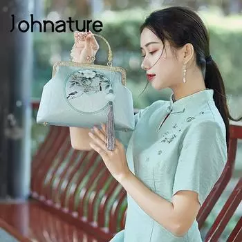 Johnature винтажная женская сумка ручной работы с цветком в китайском стиле, банкетный Cheongsam, сумки на плечо, женская сумка разноцветный