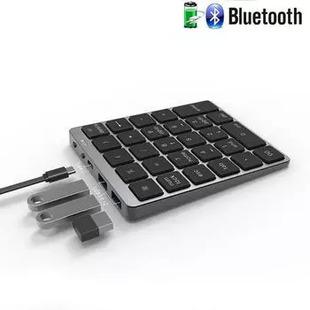 Jomaa Bluetooth Цифровая клавиатура 28 клавиш Алюминиевая перезаряжаемая беспроводная цифровая клавиатура с USB-концентратором Numpad Финансовый учет