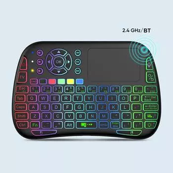 Jomaa Mini 2,4G + Bluetooth-клавиатура, беспроводная перезаряжаемая клавиатура с подсветкой и тачпадом, воздушная мышь, пульт дистанционного управления для Smart TV Box, ноутбука colors backlit English layout