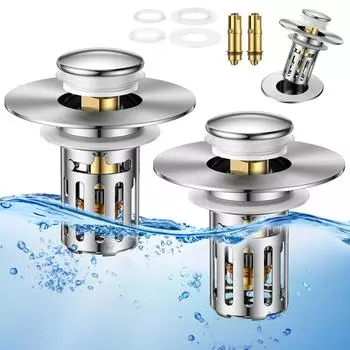 JOMST Bath Universal 2-в-1 заглушка для раковины в ванной комнате, выдвижная, со съемным фильтром из нержавеющей стали, препятствующим засорению, заглушка для слива волос, против запаха 1 Pack