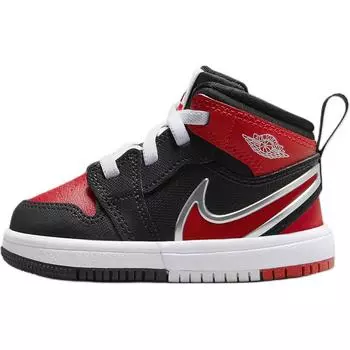 Jordan 1 Mid RM EasyOn Black White University Red (TD) Kids Sneakers FQ1283-006 23.5
