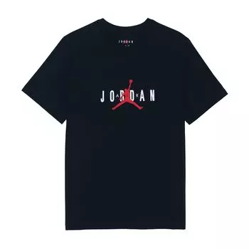 Jordan Американская ретро буква Airman с логотипом и круглым вырезом, повседневная футболка с короткими рукавами, мужские топы, черные DM1463-010 M