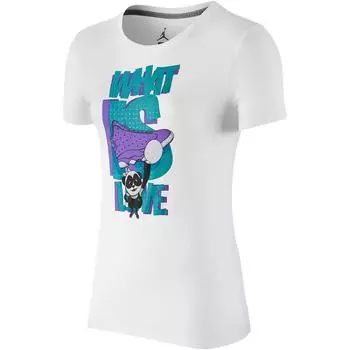 Jordan Cartoon Print Panda Letter Round Neck Cotton Short Sleeve T Shirt Women Tops White 848899-100 M