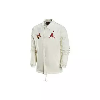 Jordan Flame Pattern Вышитая свободная куртка с длинным рукавом Мужская куртка белая FJ7709-133 XL