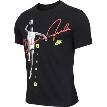 Jordan Letter Print Character Pattern Ribbed Crew Neck Short Sleeve T-Shirt Men T-Shirts Black AO0688-010 M