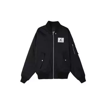 Jordan Logo Patch Свободный крой с бейсбольным воротником Двусторонняя хлопковая куртка Мужская верхняя одежда Черный DQ7345-010 S