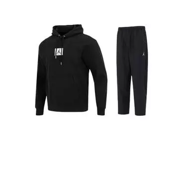 Jordan Logo Print Drawstring Hoodie Fleece Long Sleeve Hoodie Casual Sports Set Men Hoody Black FB7326-010+-DQ7339-010 M