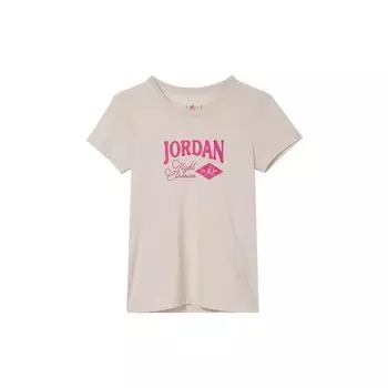 Jordan Принт логотипа Slim Fit Мягкая универсальная футболка с коротким рукавом Женские топы Легендарные-светло-коричневые Ярко-розовые FN5724-203 S