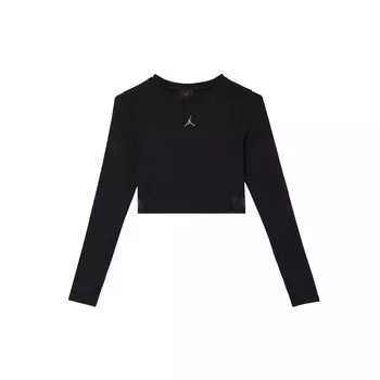 Jordan Solid Color Logo Round Neck Pullover Long Sleeve Crop Fitness Top Women tops Black DQ4397-010 XS