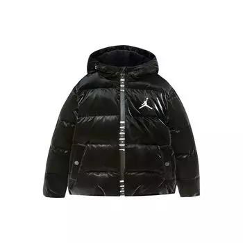 Jordan Теплая ветрозащитная куртка-пуховик с капюшоном и сплошным логотипом, детская верхняя одежда, ярко-черный JD2142015GS-002-F01 M