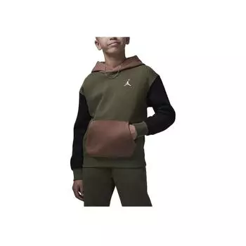Jordan Толстовка с капюшоном из флиса с цветным блоком MJ Brooklyn Logo, детские толстовки с капюшоном, оливково-зеленый HQ7083-222 L
