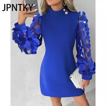 JPNTKY Женская мода осень-зима с длинным рукавом и круглым вырезом повседневные платья S