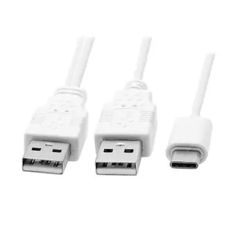 JSER USB Type C to Dual A Male Auxiliary Power Data Y Cable for Mobile Phones Hard Drives 3.1 USB-C & белый
