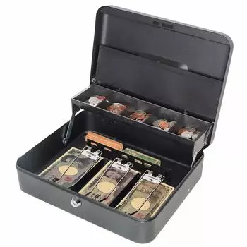 Jssmst Hand Safe Key Lock Accounting Coin Case 3 Spring Clips Banknote Organizer Metal Key 30x24x8.8cm (Черный замок)