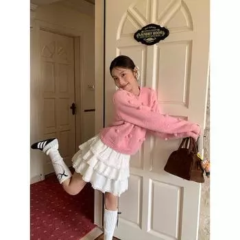 «Юбка Sweet Girl Cake с высокой талией, осень/зима 2024 г. — омолаживающее, женственное очарование» S кофейный