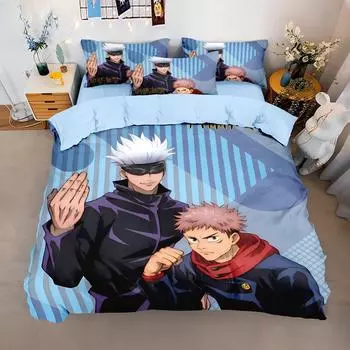 Комплект постельного белья Jujutsu Kaisen, комплекты пододеяльников с изображением знаменитых японских аниме, пододеяльник и наволочки Satoru Gojo односпальные/двуспальные/двуспальные/королевские 135x200cm 2pcs