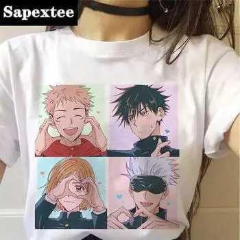 Jujutsu Kaisen Kawaii Графические футболки женские Kawaii летние топы футболка с героями мультфильмов Harajuku популярная футболка японского аниме Ulzzang FeUnisex L
