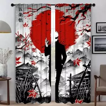 Jujutsu Kaisen Partition Elegant Room Curtains for Living Room Blackout Curtain Home Interior Curtains 2 Pieces Shades Kitchen W50xH70cmx2pcs-CL