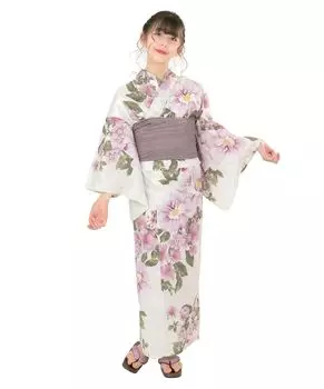 Юката Set for Change 3 Piece Set Heiko Junior Girls H Mellow [KYOETSU] Девочки, цвет экрю, плетение, (Юката, Оби, Гета) (7. Сиреневый, 130см)