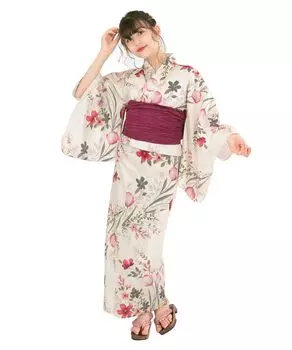 Юката Set for Change 3 Piece Set Heiko Junior Girls H [KYOETSU] Девочки, цвет экрю, плетение, (Юката, Оби, Гета) (13.Сладкий букет, 130см)