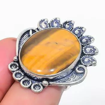 Ювелирное кольцо из серебра 925 пробы с натуральным тигровым глазом, размер 7,5 i2U34
