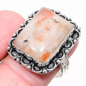 Ювелирное кольцо из серебра 925 пробы с драгоценным камнем Sunstone, размер 8,5 I6O11 8.5 красный