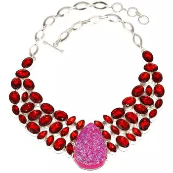 Ювелирное ожерелье из граната Pink Sunshine Desert Drusy 16-18