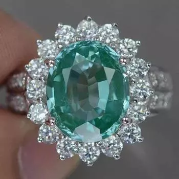 Ювелирные изделия из серебра 925 пробы Cellacity Geometry для женщин, юбилейное кольцо с драгоценными камнями, зеленый цветок, циркон, подарок для влюбленных 9 зелёный