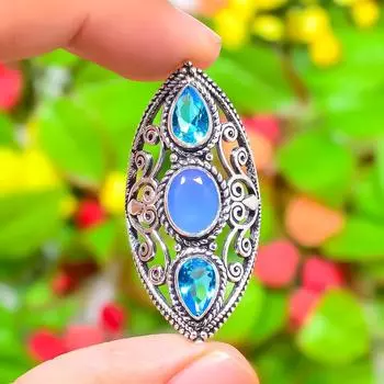 Ювелирные изделия из серебра 925 пробы с голубым топазом Swiss Blue Topaz, размер 9, ручная работа, кольцо a7F35
