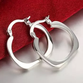 Ювелирные серьги из серебра 925 пробы для женщин, модные квадратные серьги-кольца, женские вечерние подарки