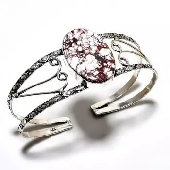 Ювелирный браслет-манжета ручной работы с драгоценным камнем дикой лошади 925 пробы, посеребренный