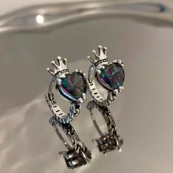 Jwer серебряный цвет, винтажные серьги-кольца с короной и цирконием в виде сердца для женщин, серьги ручной работы в стиле панк для вечеринки, новый дизайн, модные ювелирные изделия, подарки серебряный