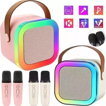 K12 Bluetooth Караоке Машина Портативная 5.3 Па Акустическая Система С 1-2 Беспроводными Микрофонами Домашнее Семейное Пение Детские Подарки бежевый