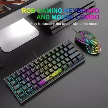K61 RGB Wired Keyboard 60 Percent 62 Keys Ergonomic Gaming Keyboard Ultra-Compact Mini Keyboard Multiple Modes For Laptop PC белый